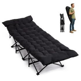 Folding Camping Cot Bed With Soft Pad, Portable Outdoor Cot, Adults Sleeping Bed For Home Office Nap Beach Travel, Black