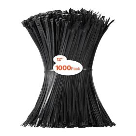 1000 Pack Cable Zip Ties 12-inch Cable Wire Ties & 50LBS High Tensile Strength (Option: black)