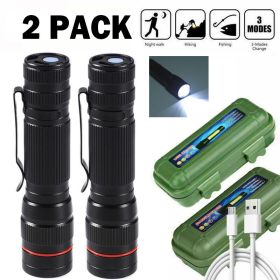 LED Flashlight USB Rechargeable Tactical Zoom Torch Powerful Mini Pen Light Work Light For Camping Shipping Via DHL-Ground,Cannot Be Shipped Via USPS (Option: 2PCS)