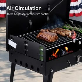 Barbecue Charcoal Grill Folding Portable, Windproof and thickened tool box design, durable, foldable structure lightweight and compact (Color: Black)