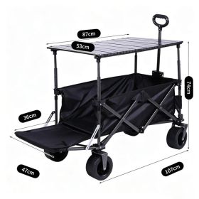Multi-functional Foldable Camping Cart With Removable Tabletop, Expandable Rear Storage Space, All-terrain Wheels, Suitable For Outdoor Picnics, Fishi (Option: black)