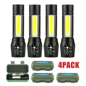 Mini Flashlight LED COB Torch Rechargeable High Lumens Zoomable Adjustable Focus Camping Light 3 Modes Waterproof (Option: 4Pcs)